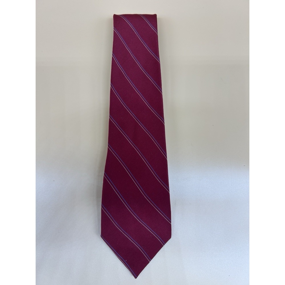 Ermenegildo Zegna Silk Tie Red Blue Striped Italy Designer Classic 57"
